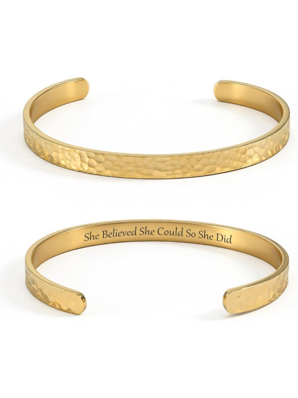 Inspirational Bible Verse Cuff Bracelet, 18K Gold Plated Hammered Bangle, Faith